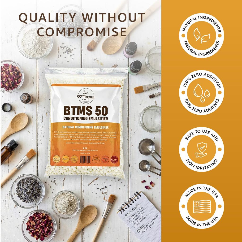 33RD PARALLEL BTMS 50 Bulk Emulsifier – 2 lb (32 oz), Cosmetic Grade, USA