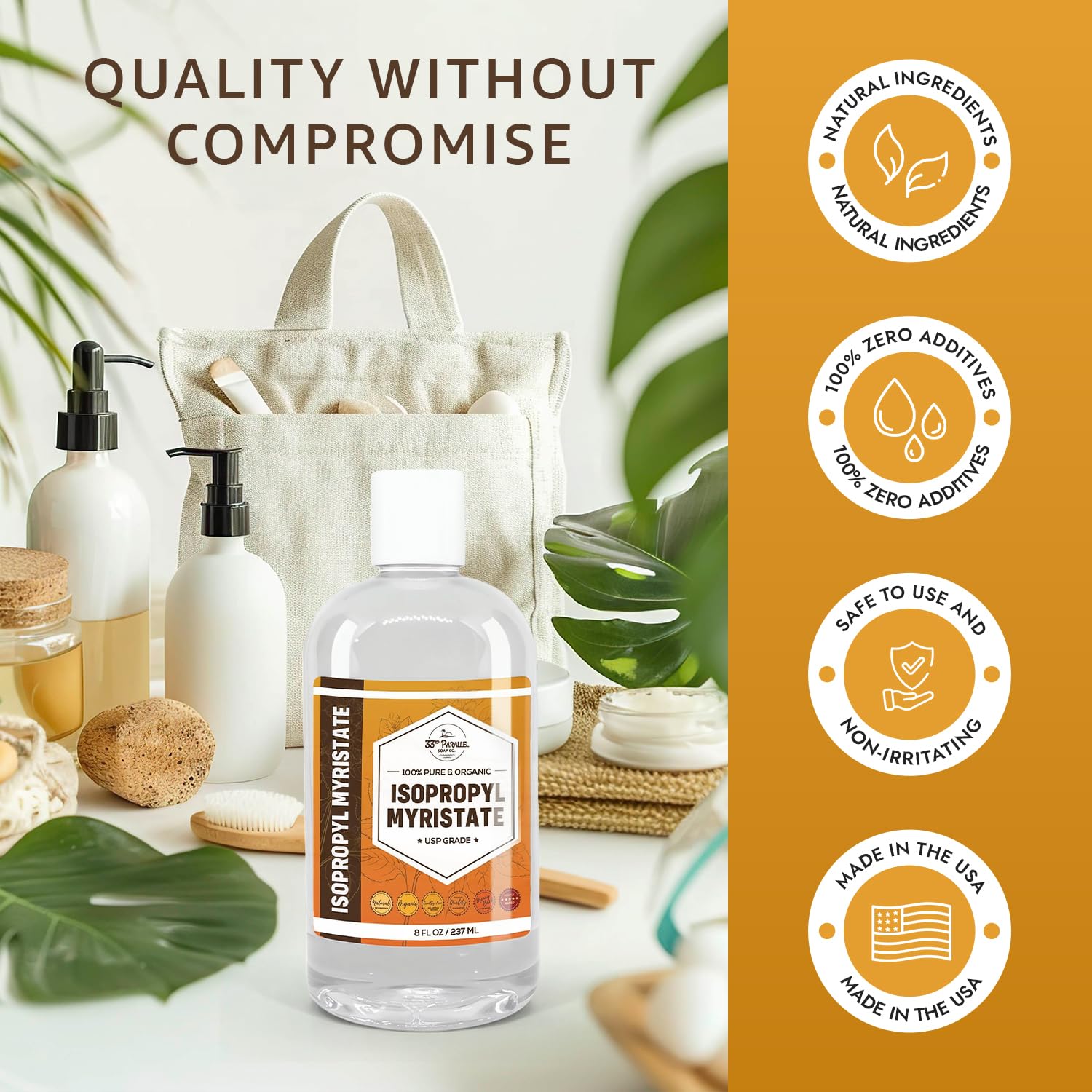 Isopropyl Myristate IPM – 8 oz | Natural Plant-Derived Cosmetic Grade | 33RD PARALLEL SOAP CO.