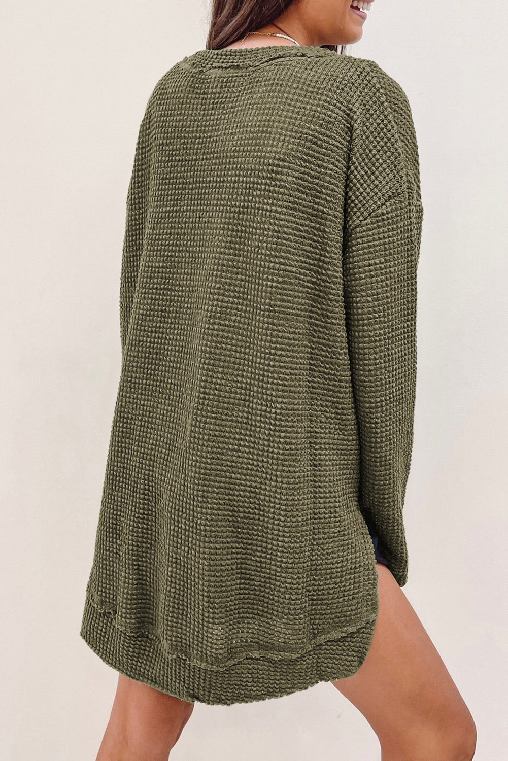 Moss Green Textured Knit Top | Plus Size Long Sleeve