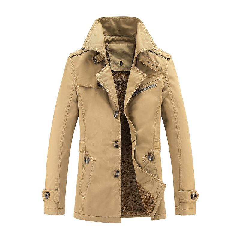 Men's Mid-Length Loose And Velvet Padded Lapel Trench Coat