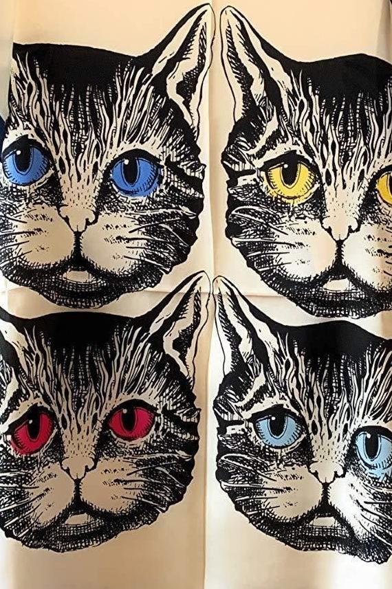 Blue Cat Portrait Scarf Thin Silky Womens Summer Spring