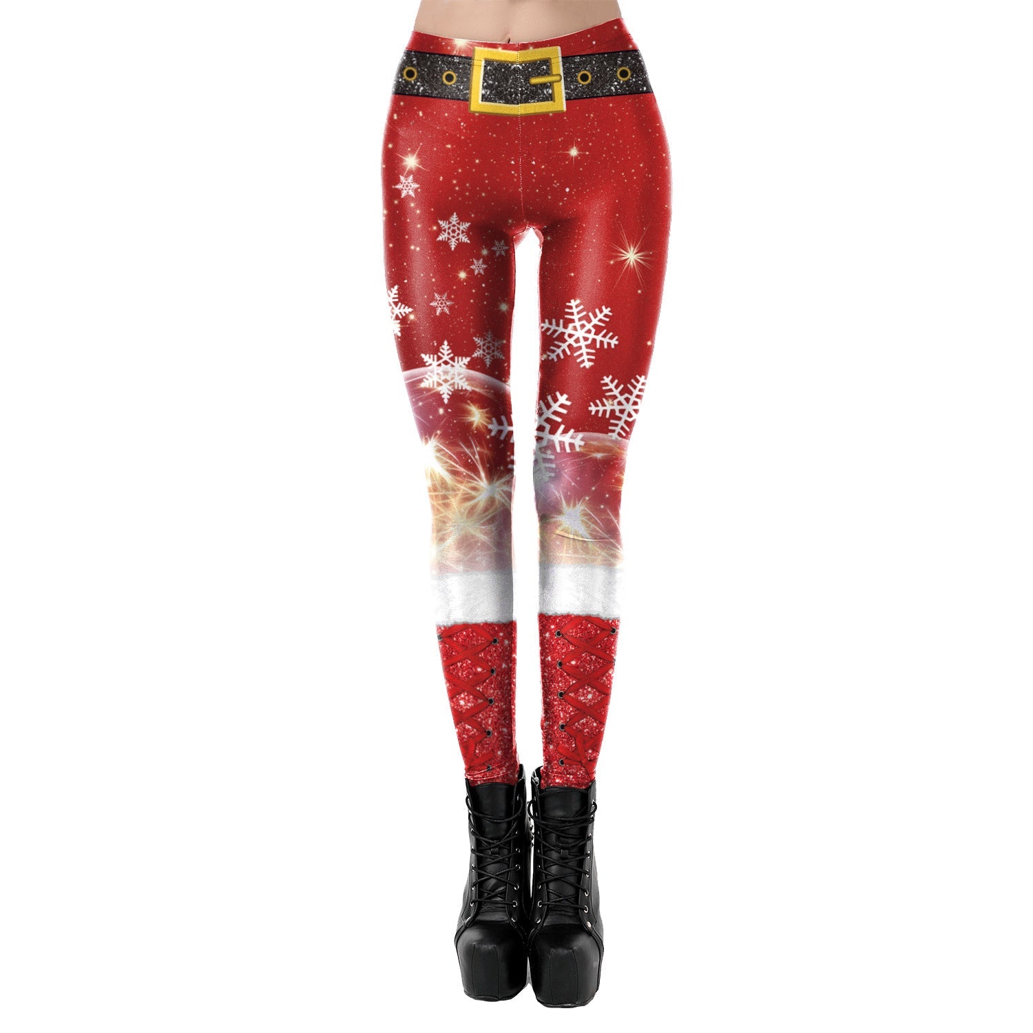 Women's Lace Christmas Print Stretch Leggings