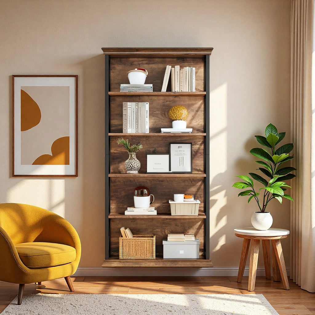 180cm 5-Tier Rustic Industrial  Bookcase - Large Open Shelf Display & Storage