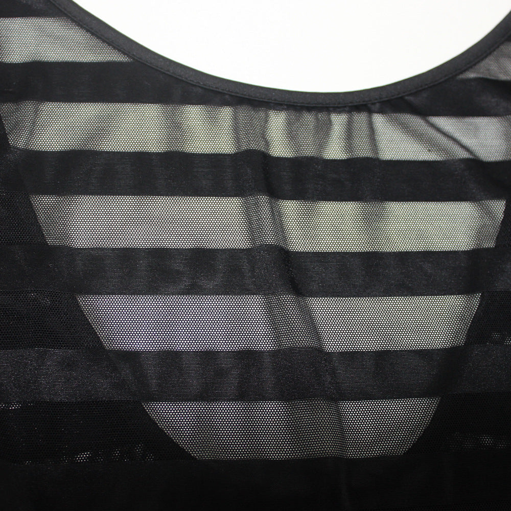 Round Neck Black See-through Mesh Cut-out Dress For Women
