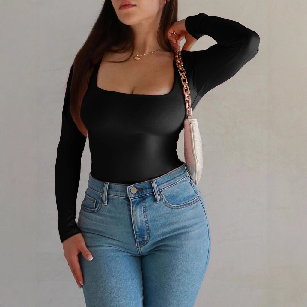 Sexy Solid-color Long-sleeve Top T-shirt For Women