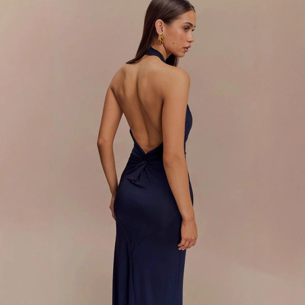 Ins Bodycon Halter Dress Sexy Backless Slim Fit Waist Slimming Maxi Dresses Prom Party Club Clothing For Women