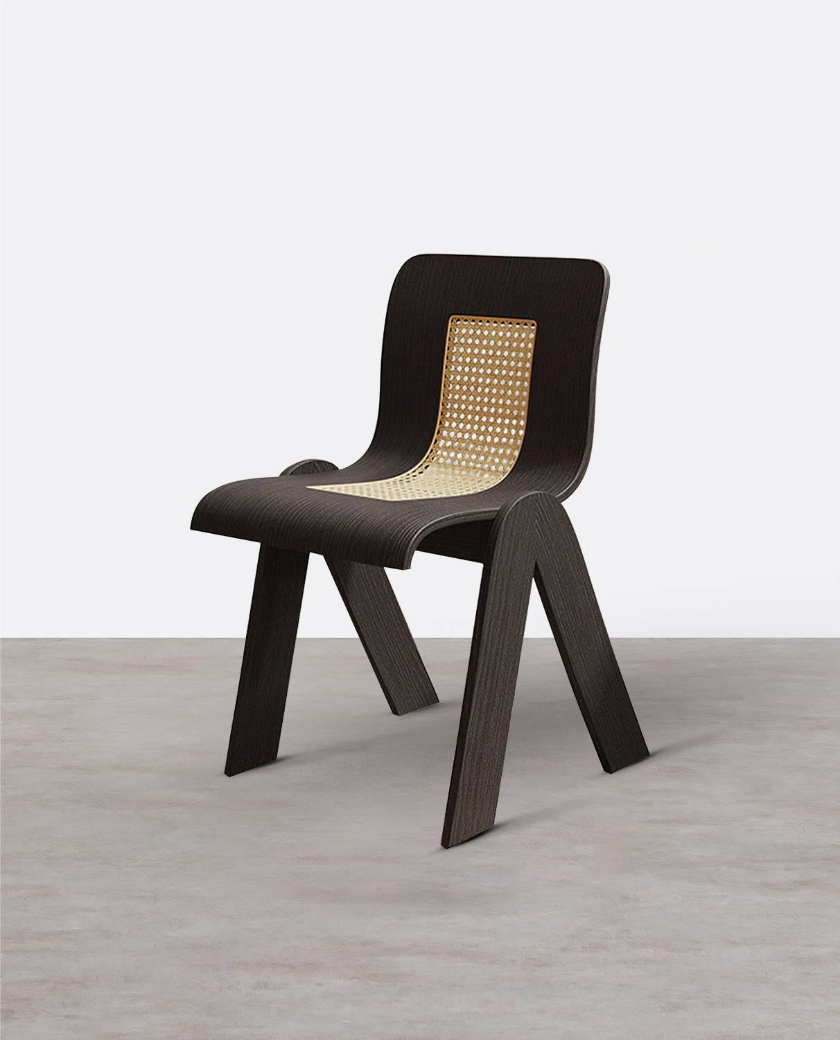 Verna Curve Dining Chair, Black & Rattan