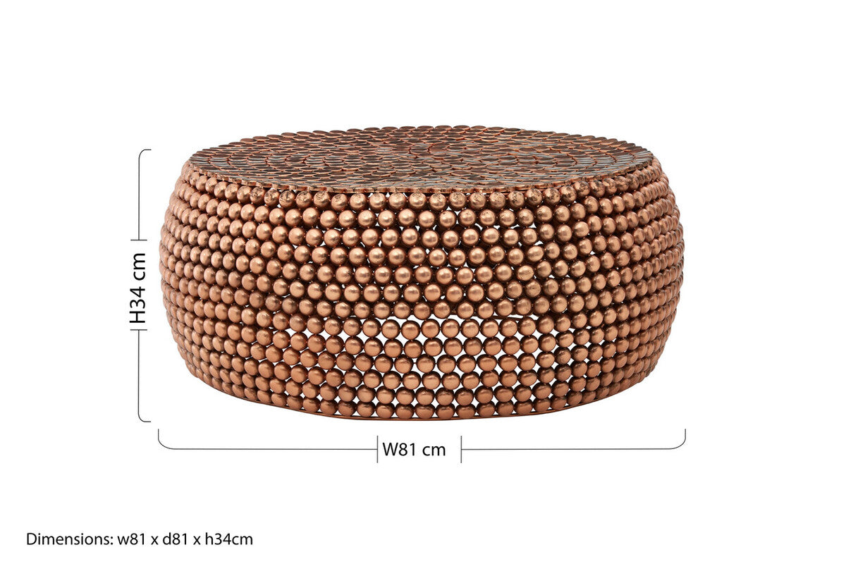 Gold Interlinked Beaded Iron Copper Finish Coffee Table, Templar