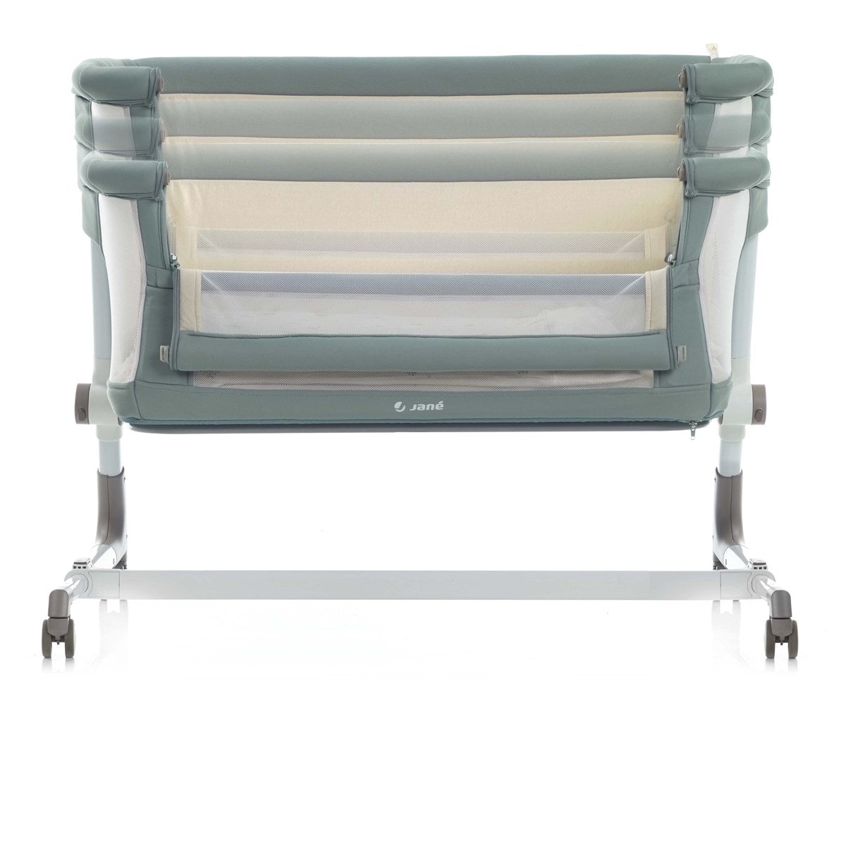 Jane Baby Side Crib + 4 Piece Bedding Set & Safety Mattress, Sesame
