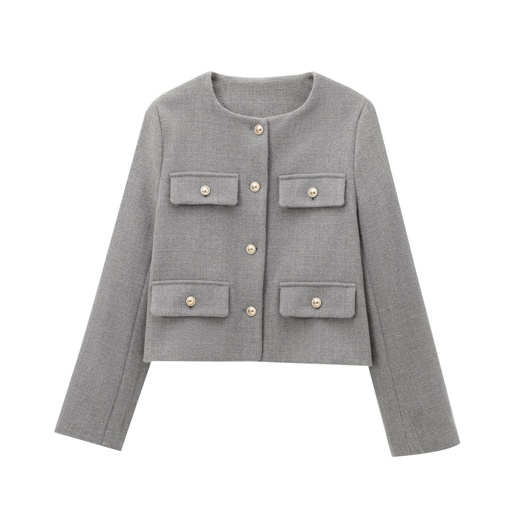 Multi-color Round Neck Casual Short Little Fragrance Style Blazer