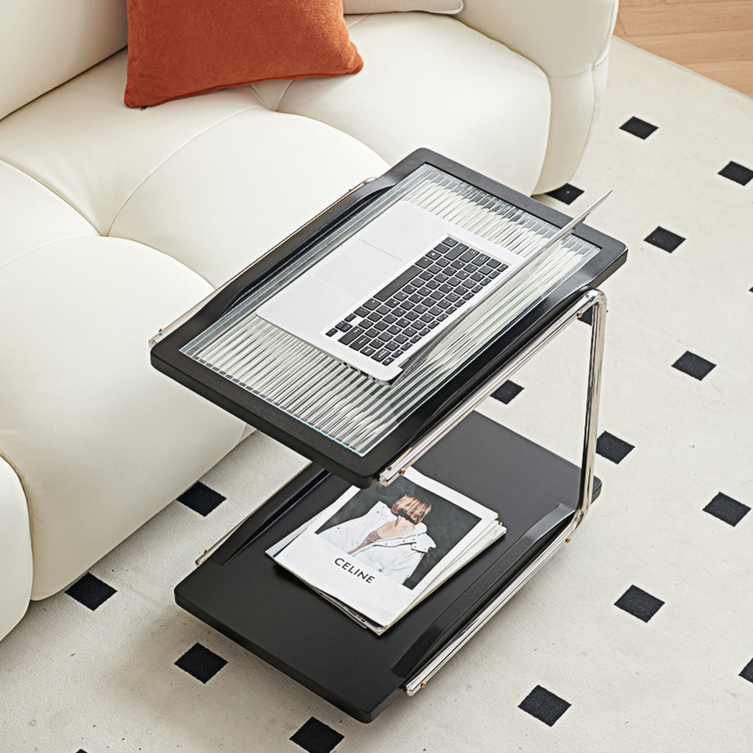 Demetrius Side Table With Trolleys, Black