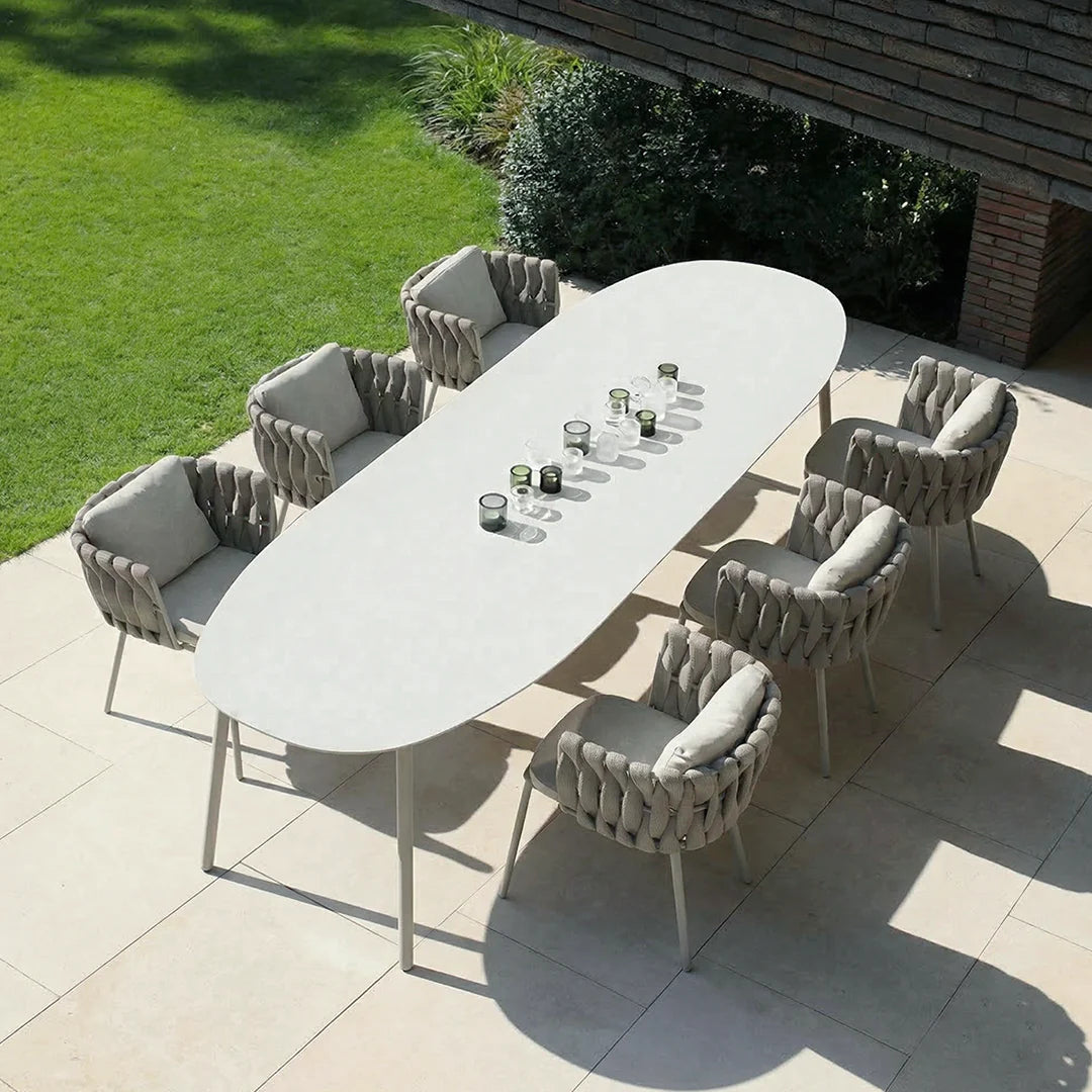 Vallee Rattan Outdoor Dining Table Set, Table With Six Dining Chairs