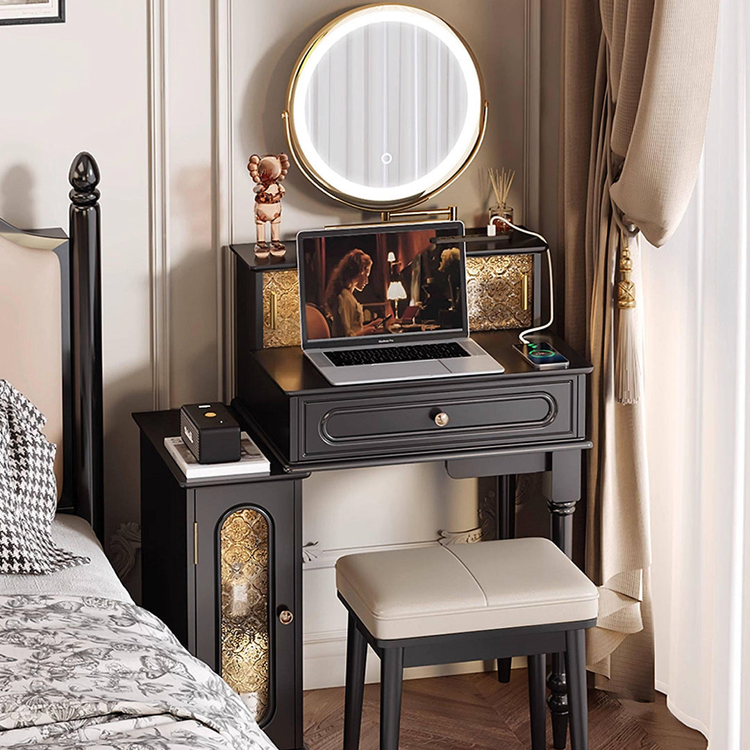 Scarlett Dressing Table With Side Cabinet & LED Mirror