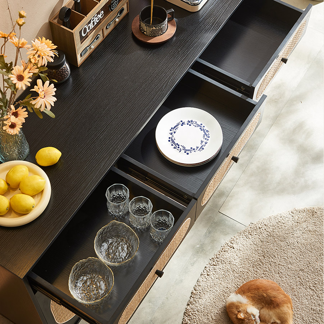 Ballard Rattan Sideboard, Black Or Oak