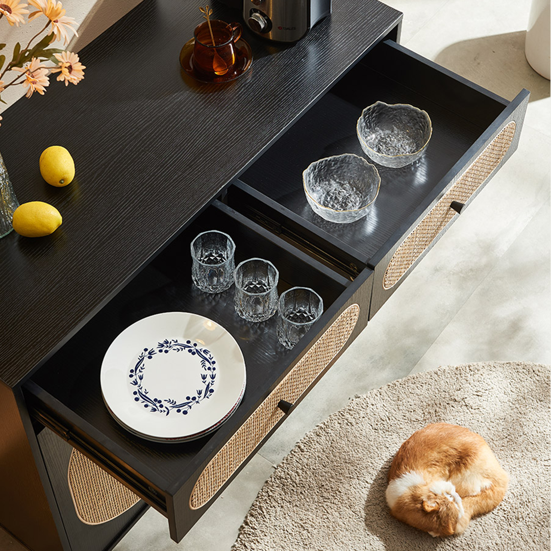 Barbary Rattan Sideboard, Black Or Oak