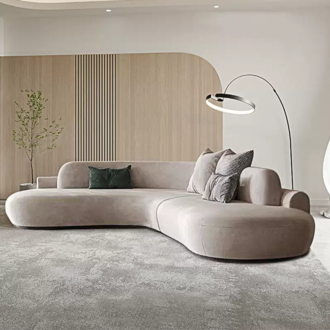Cosima Grey Four Seater, Five Seater Curved Sofa, Long Sofa, Velvet
