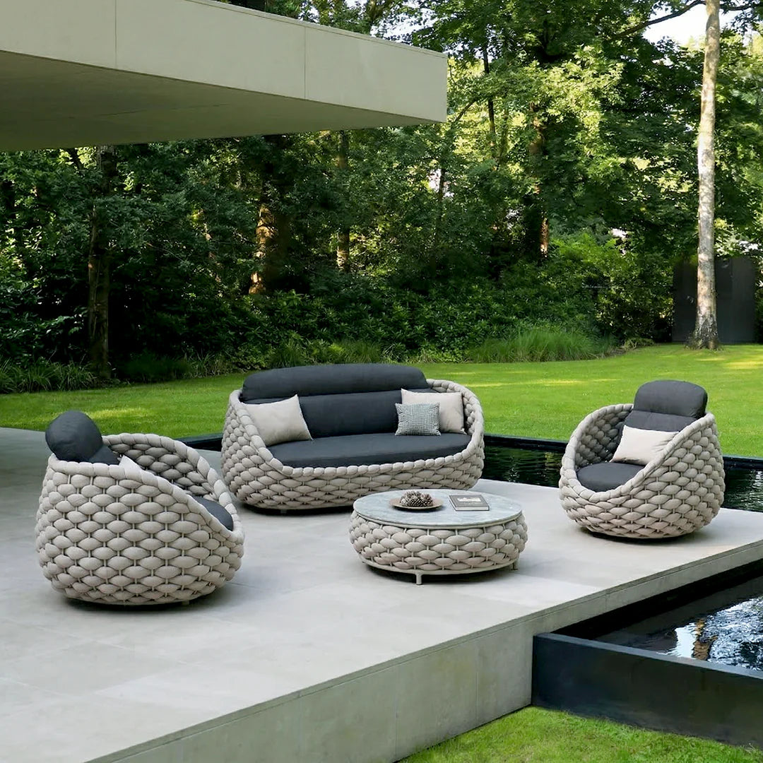 Marbella Textilene Rope Woven Outdoor Sofa Set, Grey