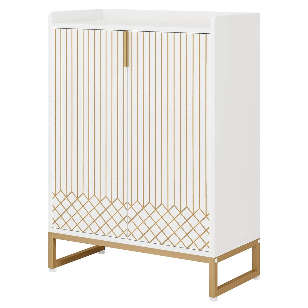 Art Deco Accent Cabinet - White & Gold Luxury Sideboard & Bar Station