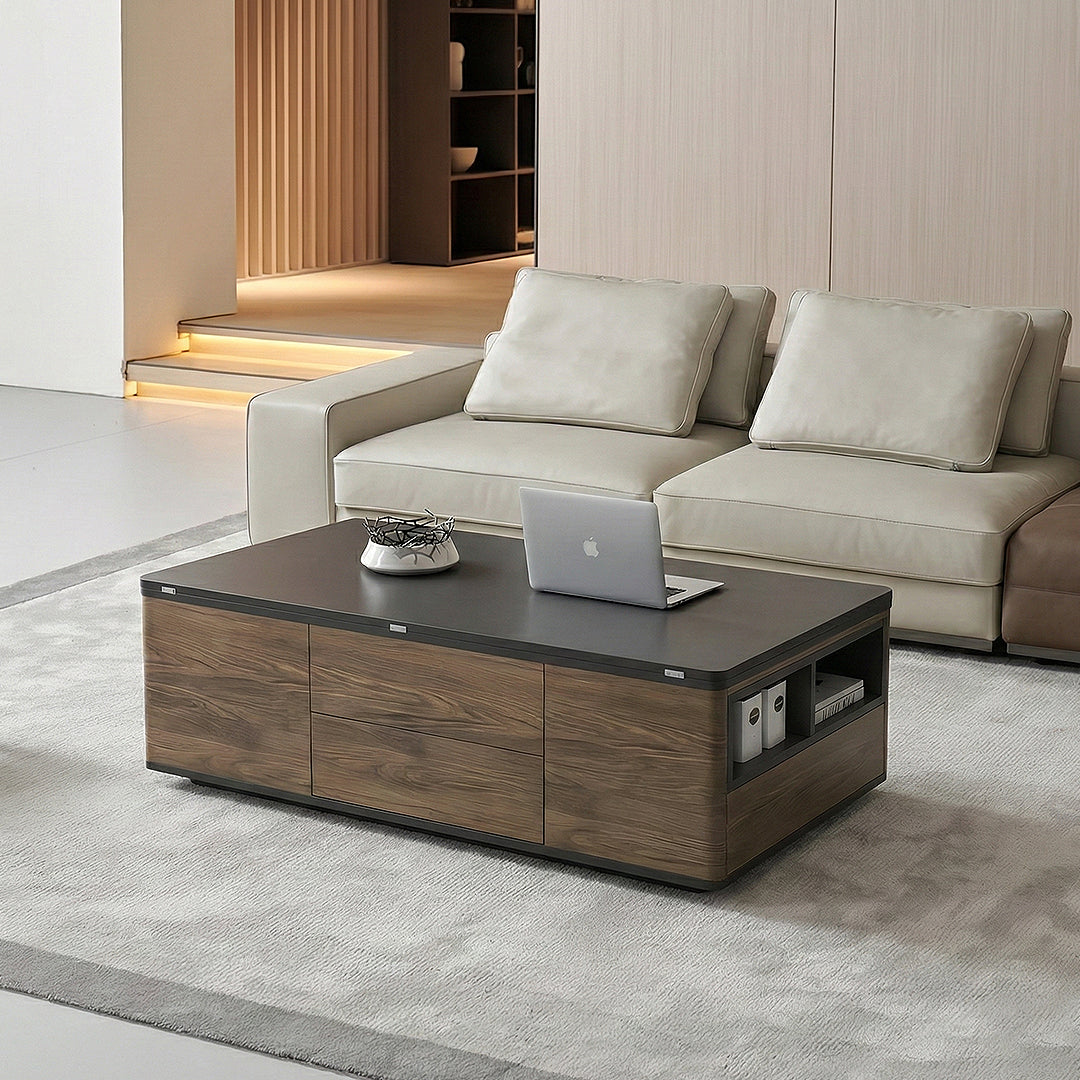 Ruby Lift Top Coffee Table, Multi-Functional Foldable Coffee Table, Walnut & Black
