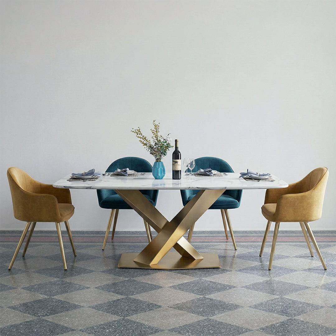 LUCI Dining Table, Marble And Gold Metal