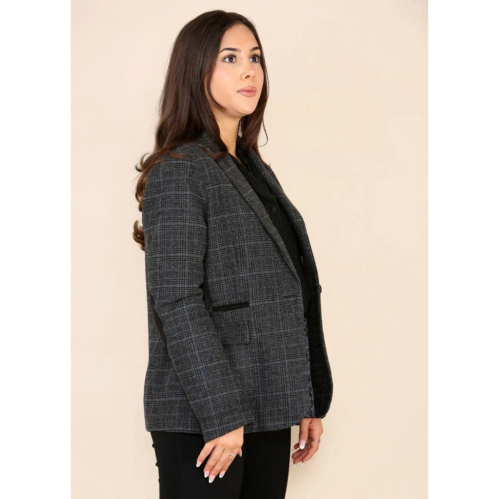 Women's Tweed Check Waistcoat Blazer Grey Suit