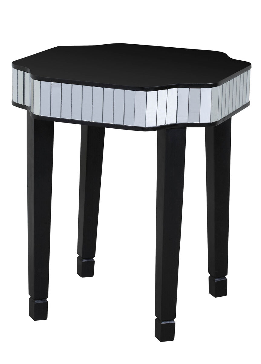 Black Mirrored Detail Top Side Table with Smooth Surface, Clavier