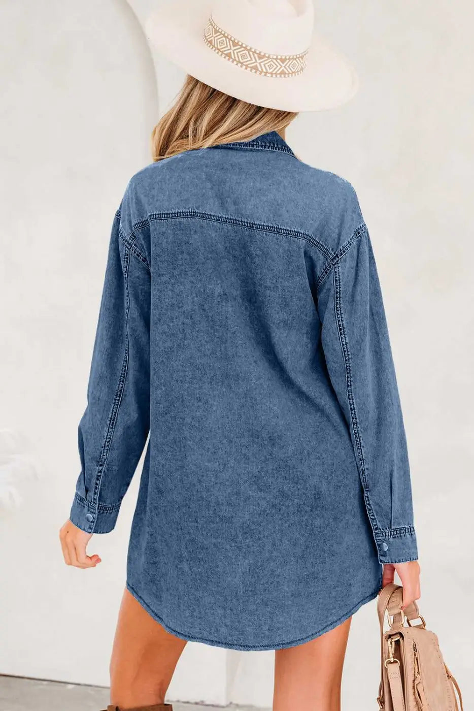 Raw Hem Oversized Denim Shirt Dress Women UK