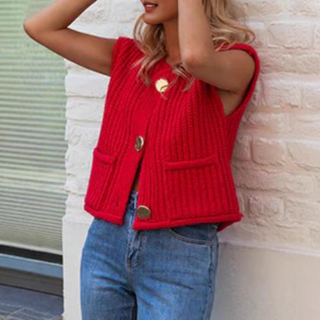 Women's European And American Thick Needle Knitted Waistcoat
