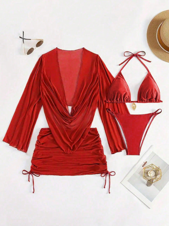 European And American Women's Sexy Blouse Lace-up Bikini Suit