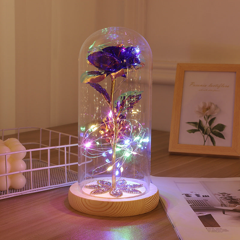 Eternal Life Glass Cover Gold Foil Flower Led Light Rose Tanabata Valentine's Day Gift