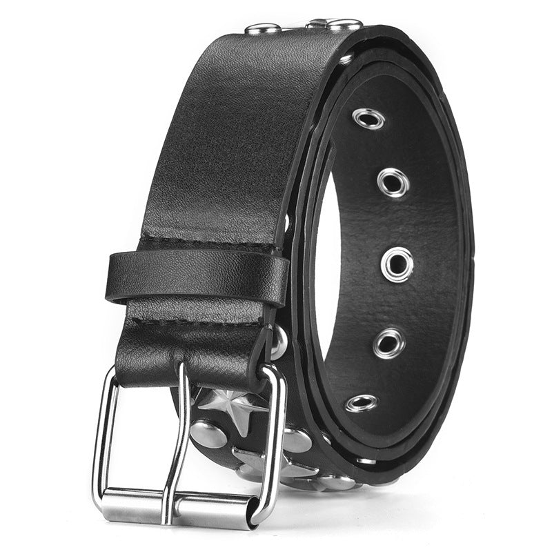 Five-pointed Star Rivet Wide Versatile Pin Buckle Punk-style Pants Belt