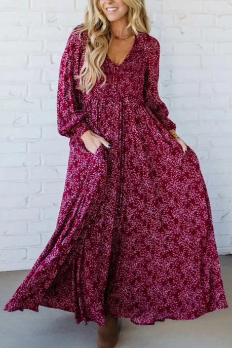 Women's V-neck Long-sleeve Waist-cinching Bodycon Dress