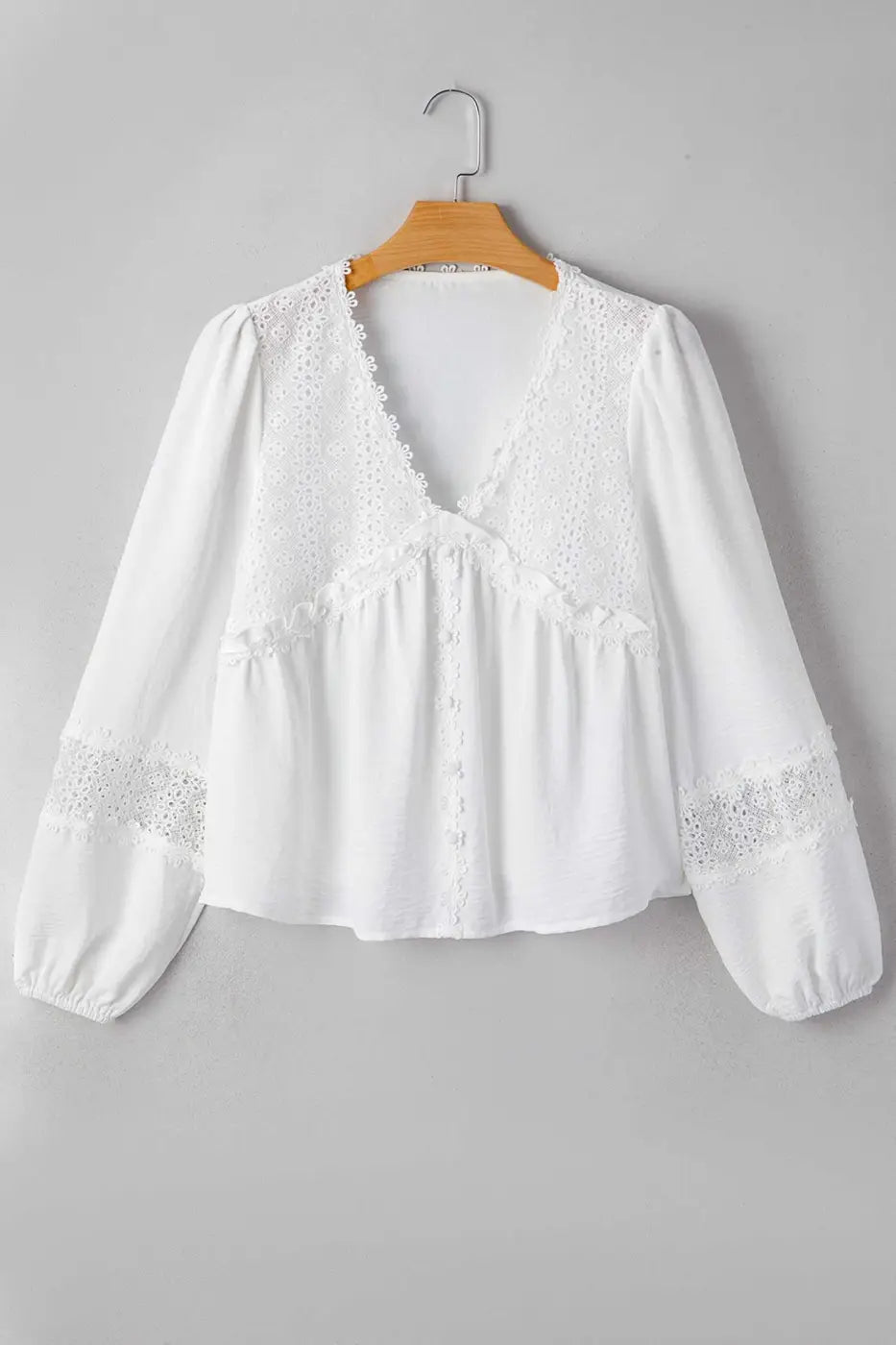 White Guipure Lace Frill Sleeve Blouse Women UK | Elegant