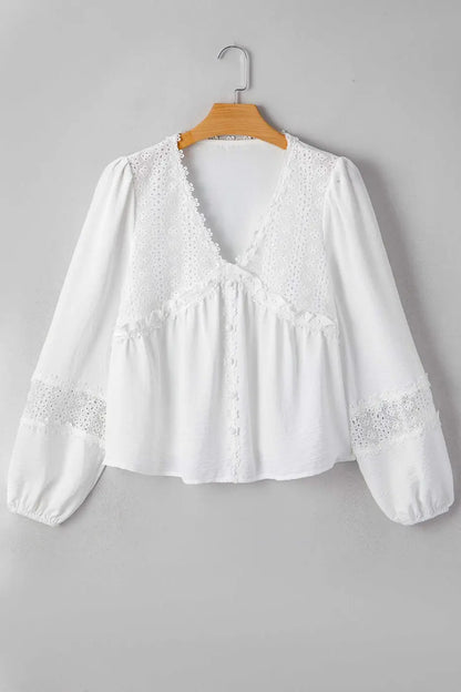 White Guipure Lace Frill Sleeve Blouse Women UK | Elegant