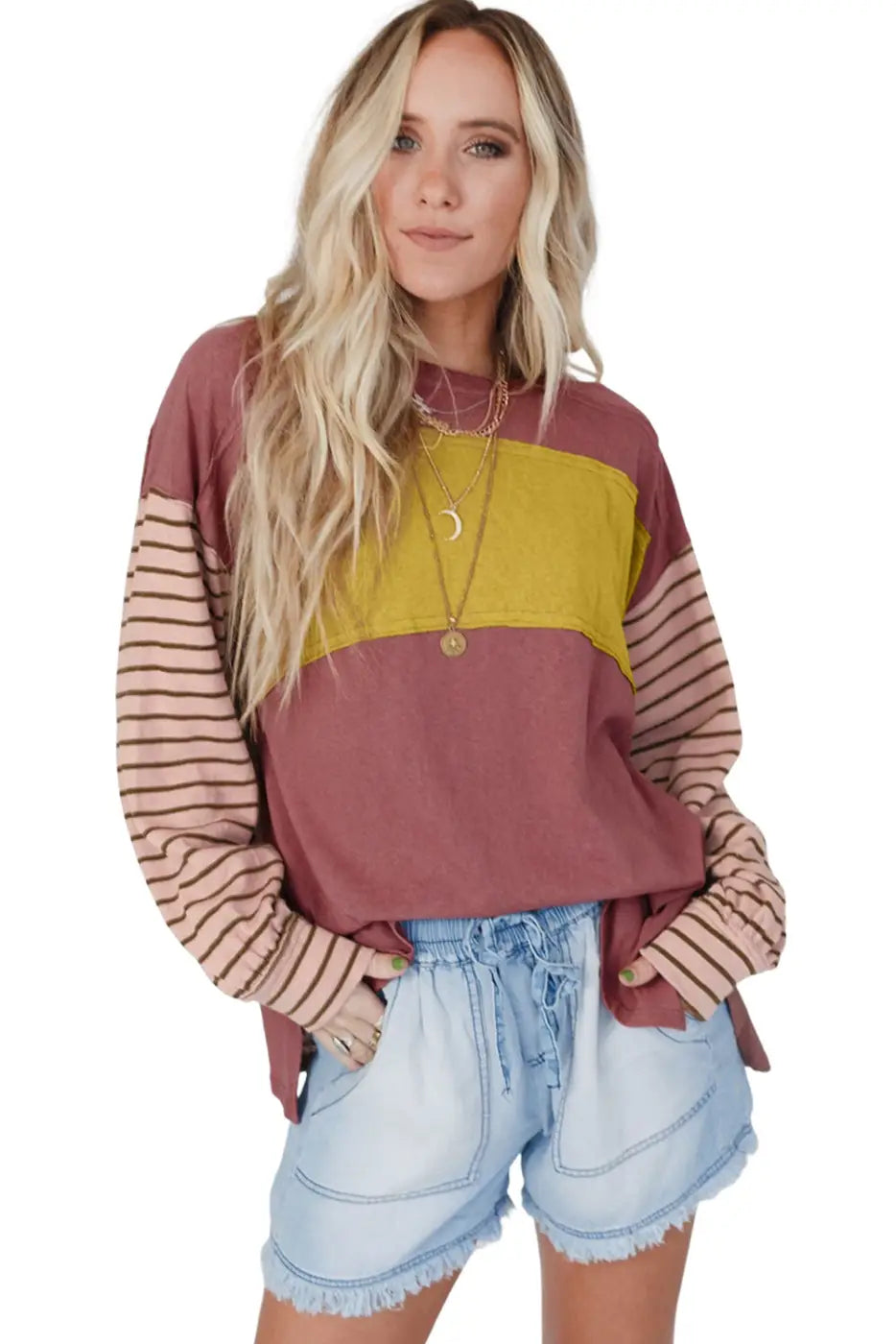 Color Block Bishop Sleeve Top Women UK