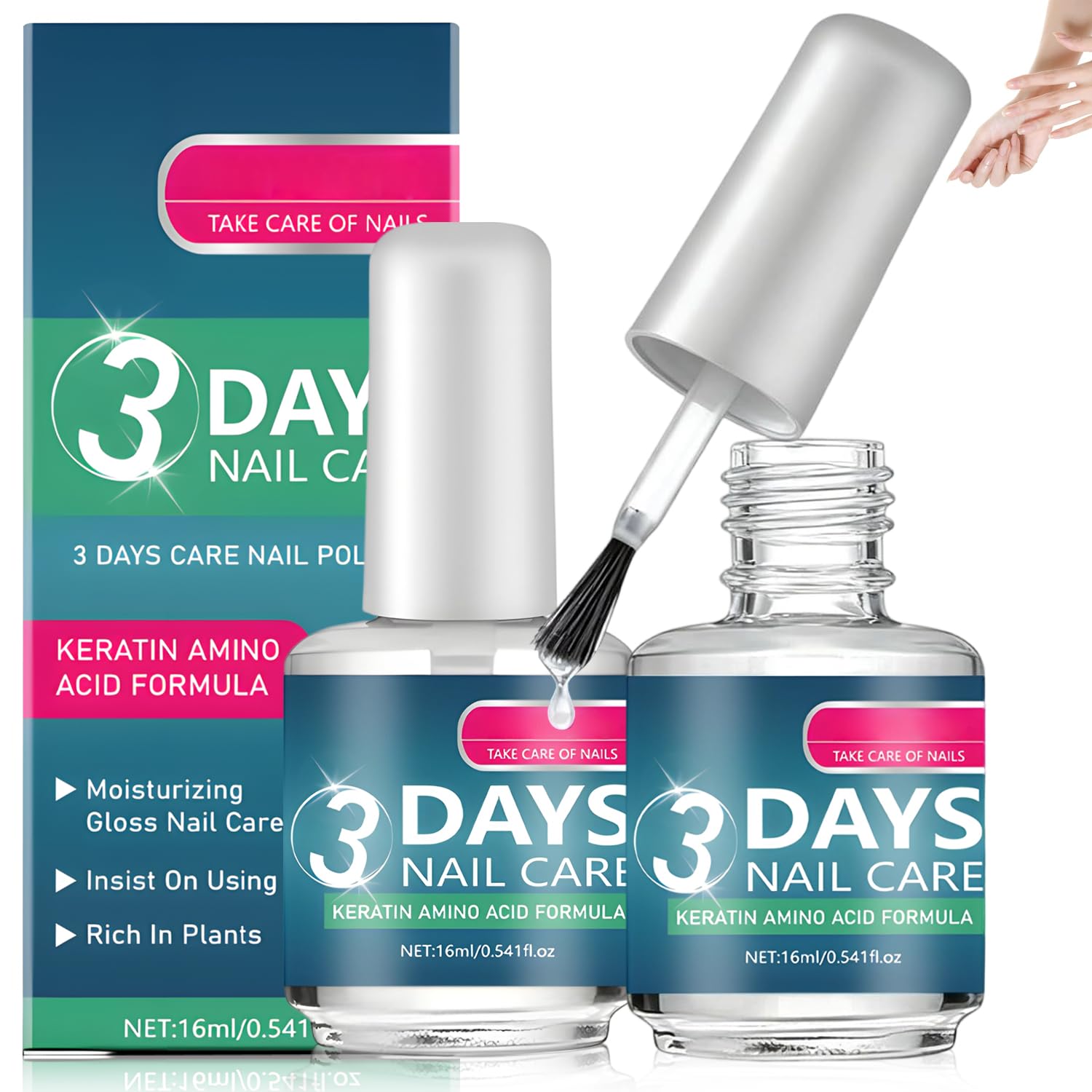 3 Days Nail Care: Keratin Amino Acid Nail Treatment for Dry, Weak Nails – Strengthening & Hydration (2x16ml)