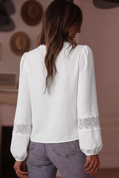 White Guipure Lace Frill Sleeve Blouse Women UK | Elegant