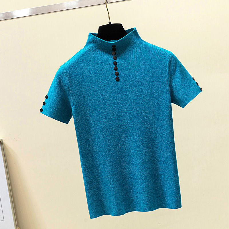 T-shirt Bottoming Shirt Knitted Women Half High Collar