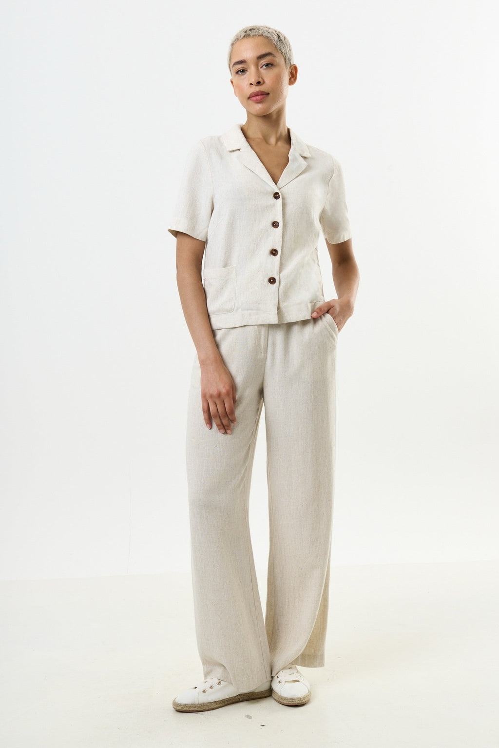 Kit Linen Mix 2 Pocket Short Sleeve Resort Shirt - Natural