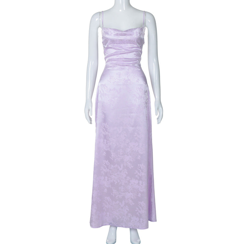Women's Summer French Style Temperament Satin Backless Long Dress
