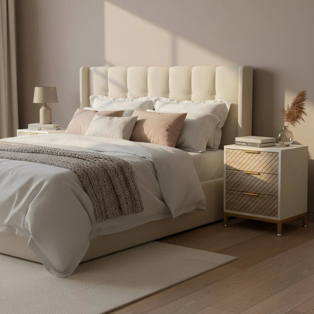 Modern 3-Drawer Nightstand with Textured Wood Finish