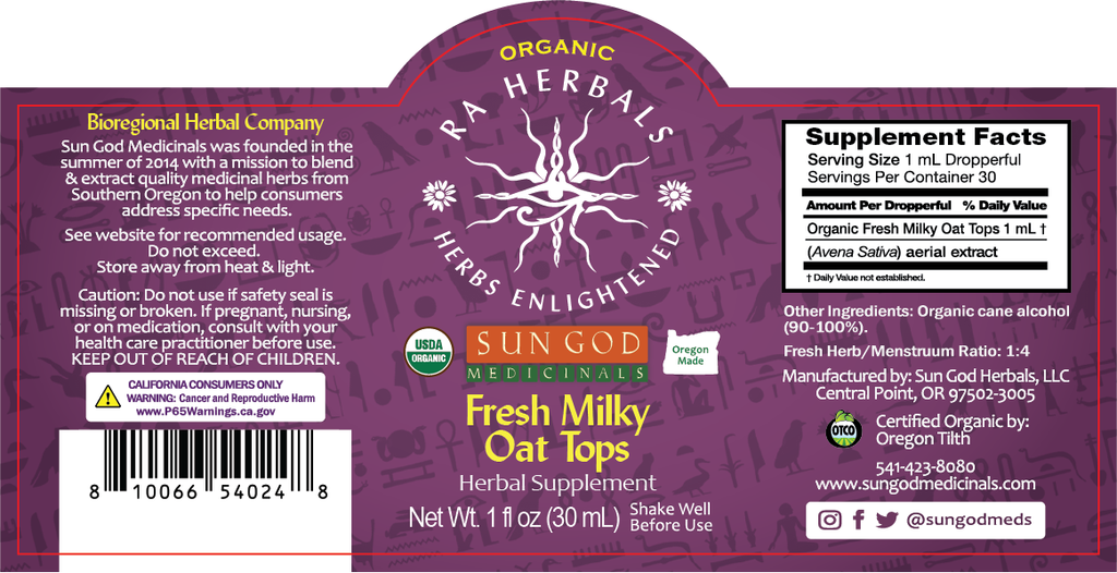 Organic Fresh Milky Oat Tops Tincture - NERVOUS SYSTEM, LIBIDO, MOOD & STRESS