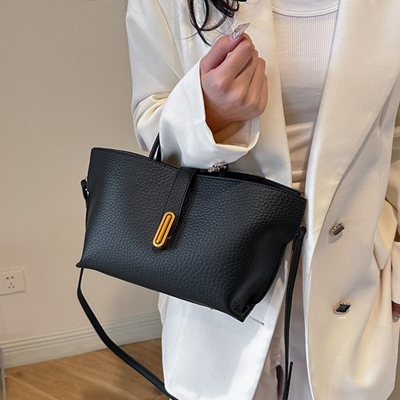 INS Litchi Pattern Shoulder Bag Fashion Zipper Bucket Bag High Capacity Totes Handbag For Women