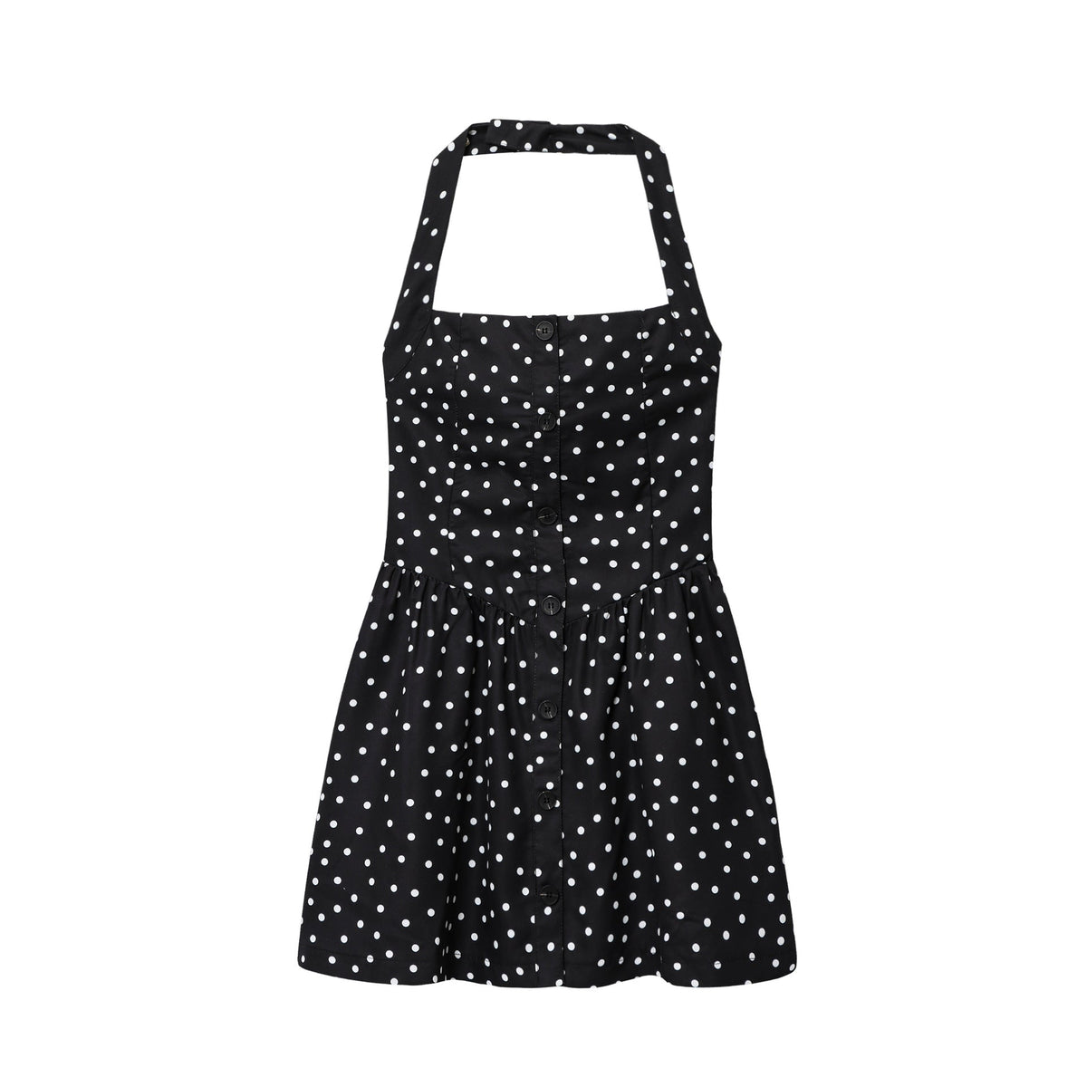 Summer Polka Dot Halter Backless Button Short Dress