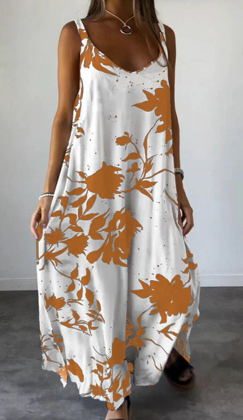 Summer Printed Sling Backless V-neck Dress