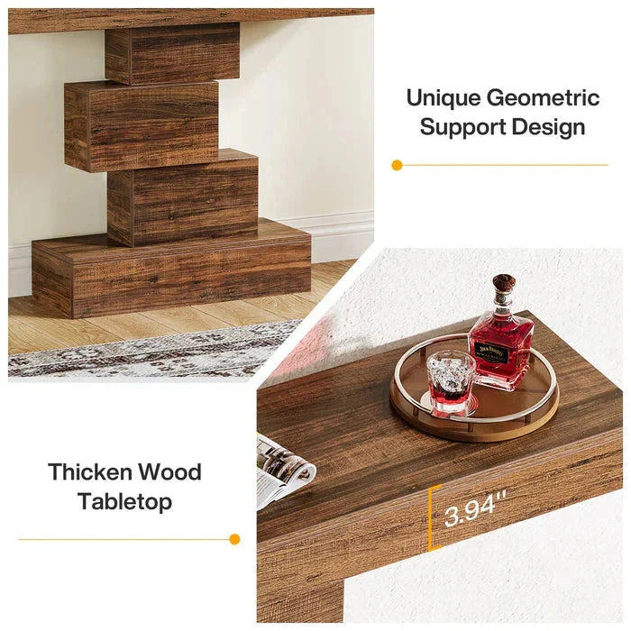 107cm Console Table, Wood Sofa Table Accent Table with Geometric Base