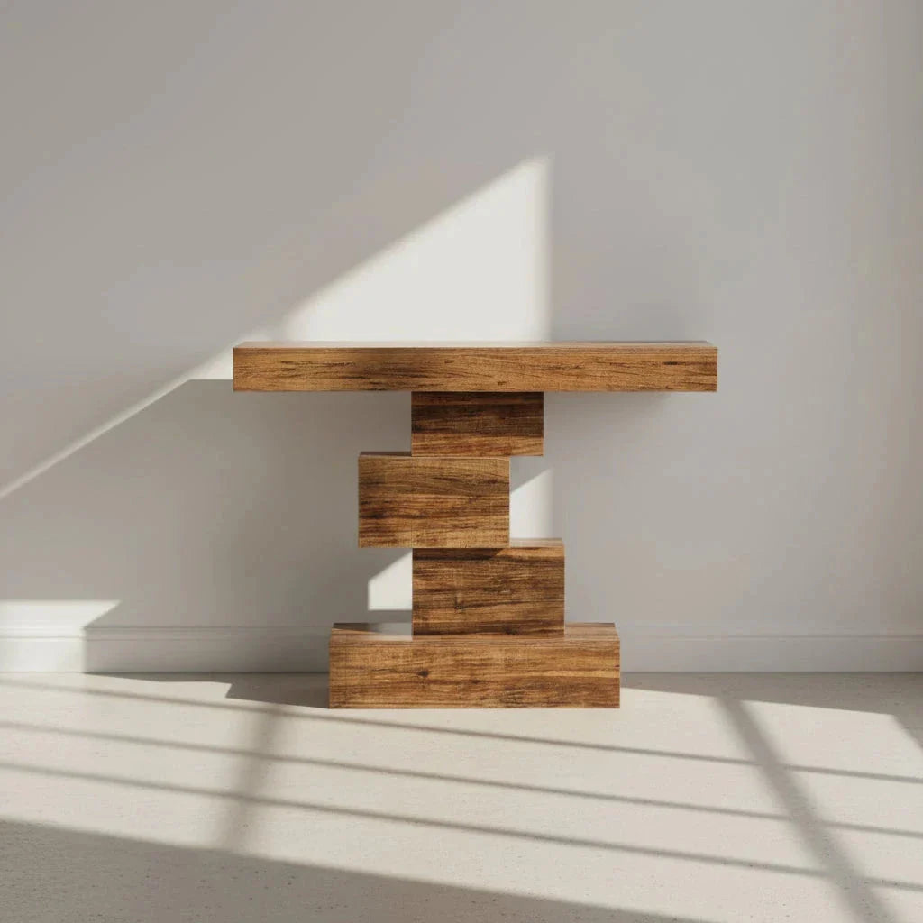 107cm Console Table, Wood Sofa Table Accent Table with Geometric Base