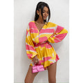 Printed V-neck Long Sleeve Jumpsuit