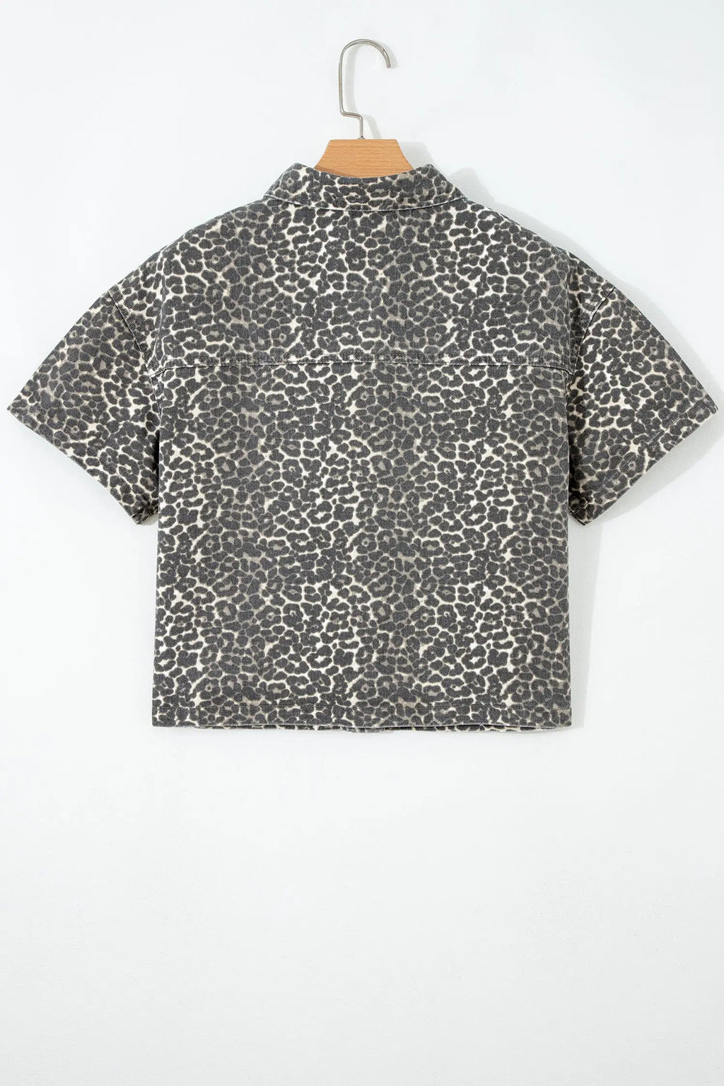 Gray Leopard Short Sleeve Denim Shirt Women UK