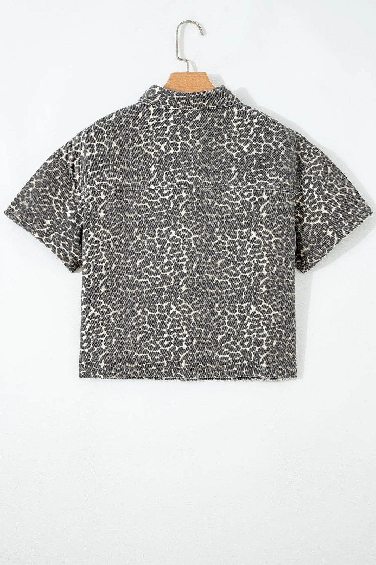 Gray Leopard Short Sleeve Denim Shirt Women UK